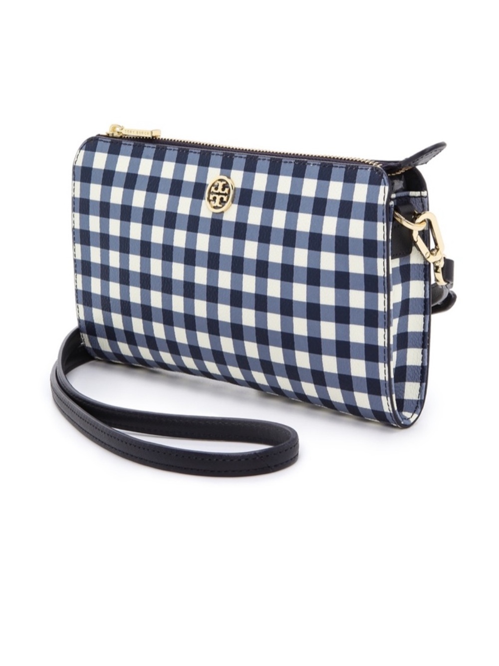 Tory Burch Robinson Navy White Gingham Crossbody OS